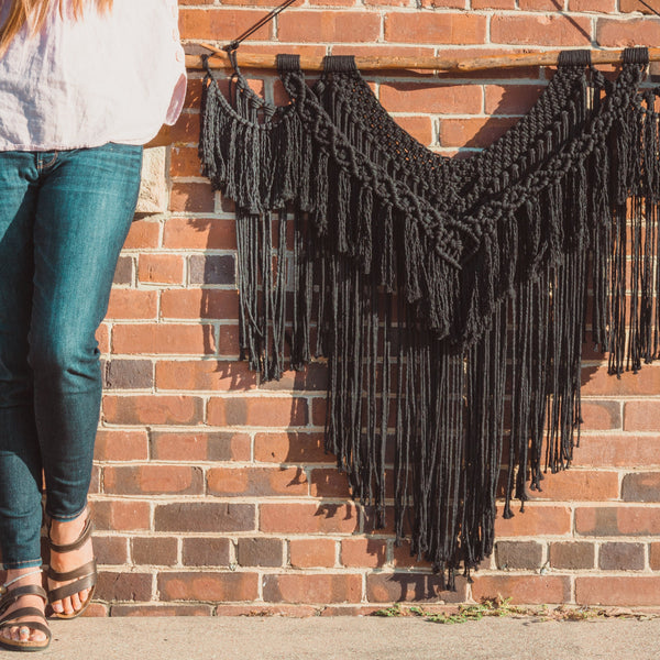 Luxe Lanette Fringed Fiber Art Wall Hanging in Onxy