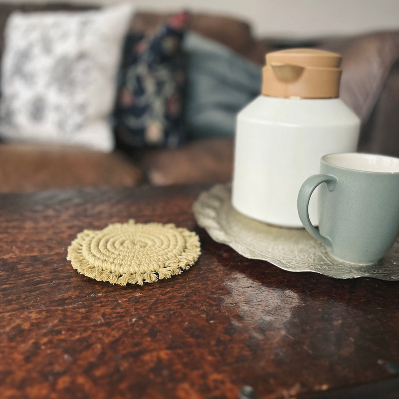 handmade coaster on coffee table 